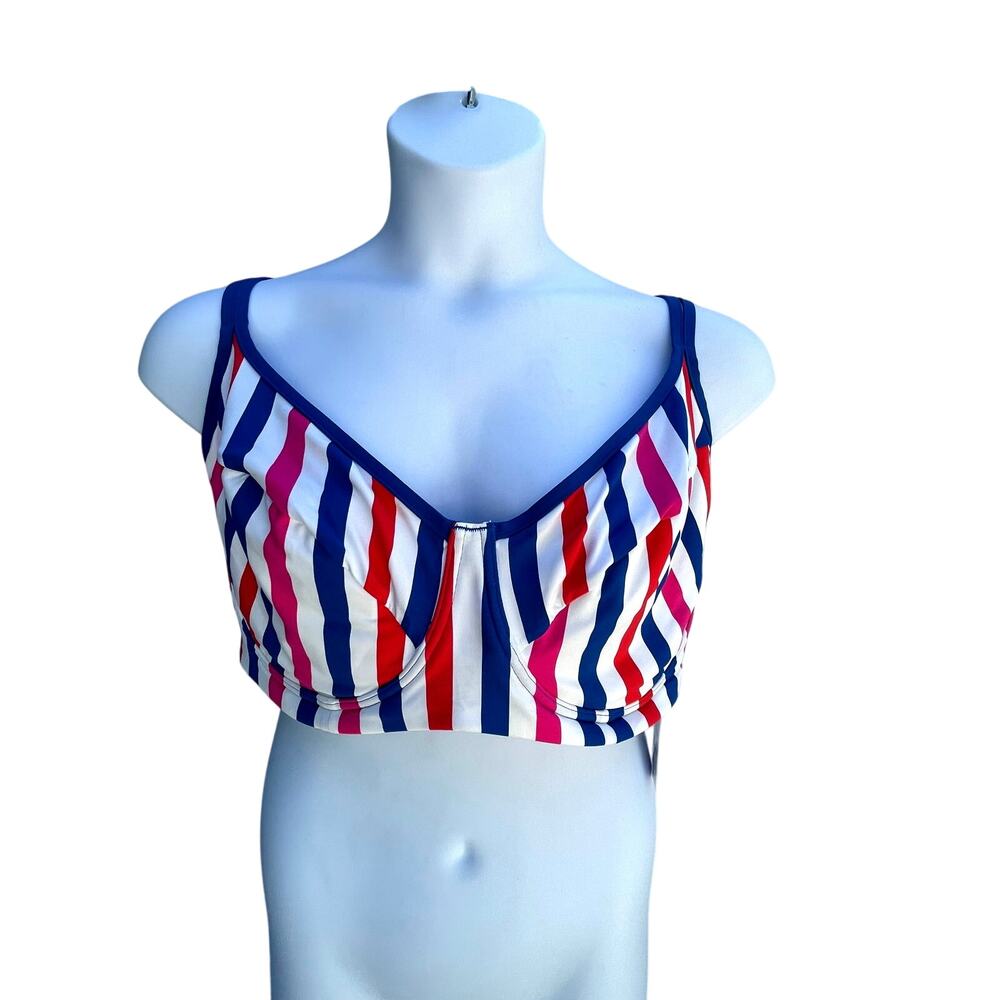 LANDS' END, MULTI COLOR STRIPED BIKINI TOP, SIZE 42DDD